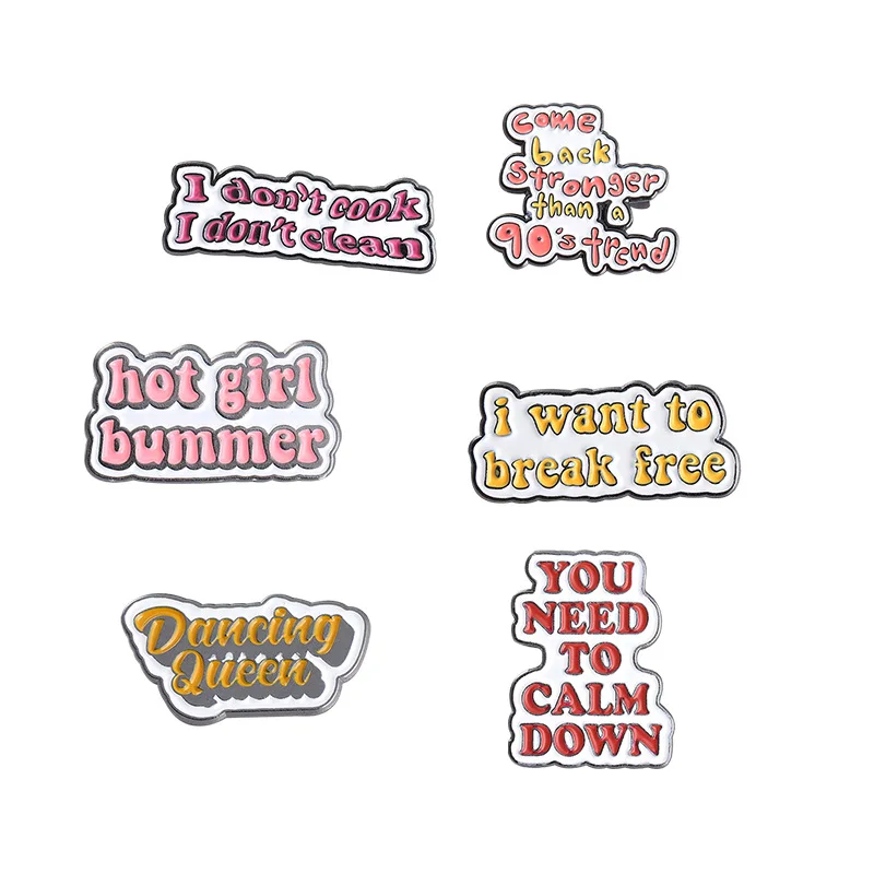 

Hot Gril Bummer Letter Pins I want to break free Pink Letter Backpack Clothing Accessories Alloy Enamel Lapel Pins Brooches