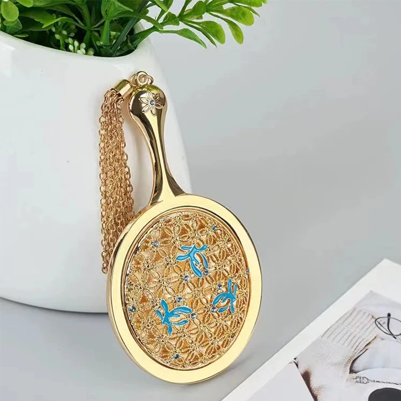 Металлическое зеркало для макияжа с эмалью и металлическими бриллиантами