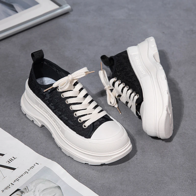 2023 Summer Lace Breathable Shallow Mouth White Shoes Women's Thick-bottomed Hidden Heel Casual All-match Sneakers Pink