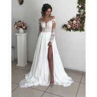 2022 boho wedding dresses long sleeves appliques side split bridal dresses sexy beach bohemian wedding gowns vestidos de novia