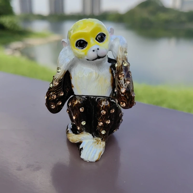 

SHINNYGIFTS Metal Enamel Trinket Box Lovely Animal Monkey Jewelry Gift Box Birthday Gifts