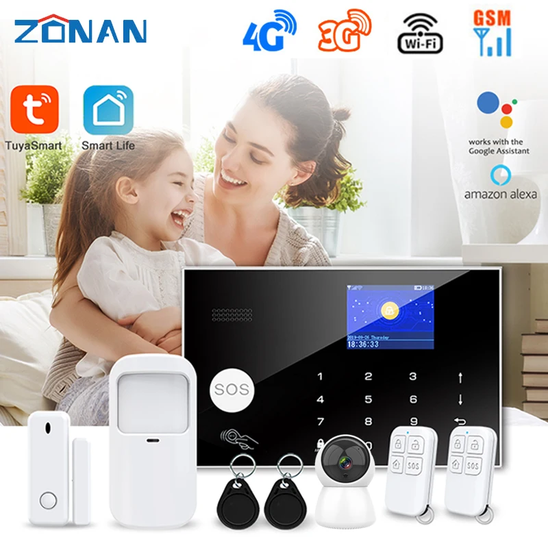 ZONAN G34 4G 3G GSM WIFi Alarm System Security Protection Wireless IP Camera Alexa Compatible SmartHome Safety Alarm App Control