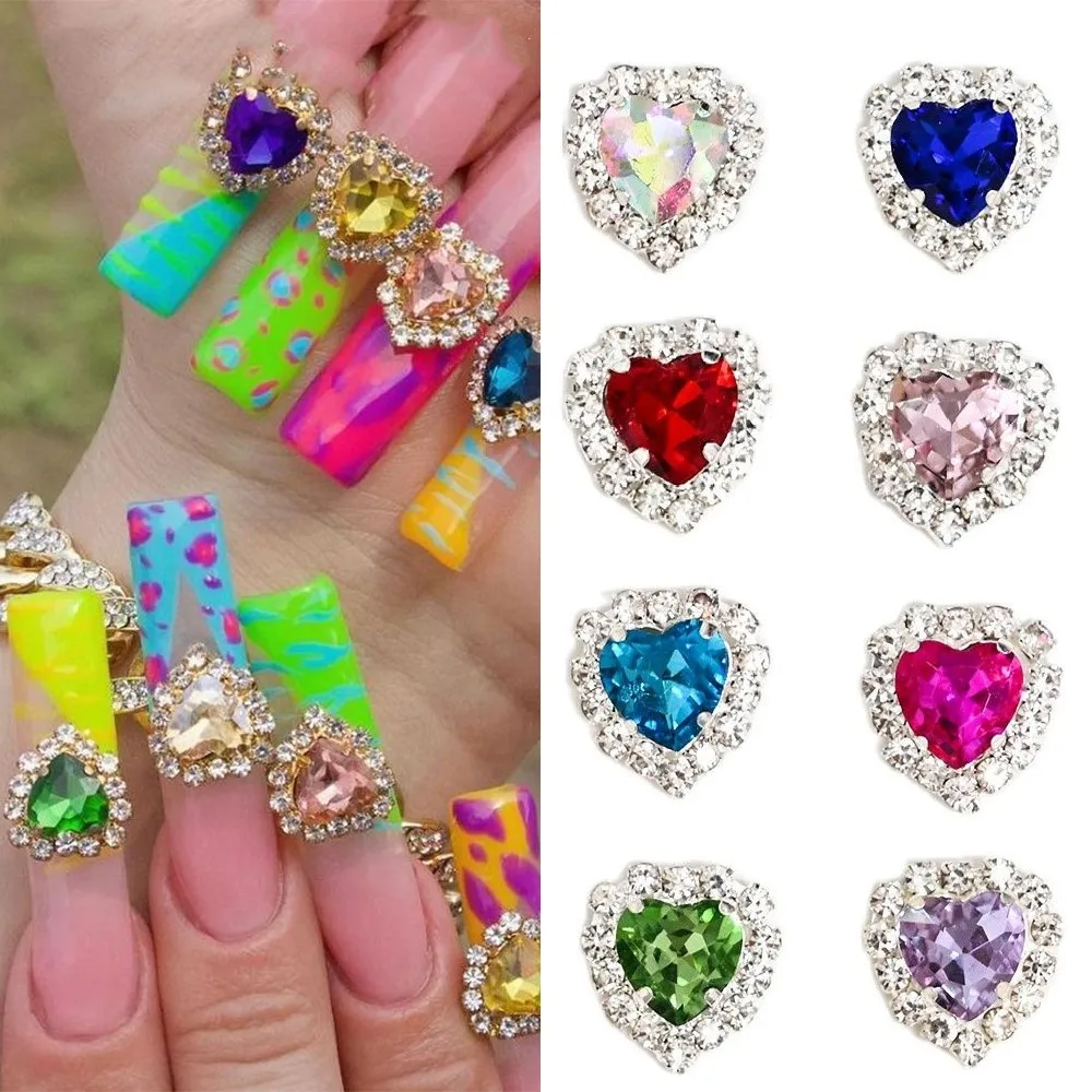 

5Pcs/Lot 3D Heart Diamond Nail Art Rhinestones Alloy Crystal Charm Gems Press on Nails 12X13mm Manicure Craft Jewelry Decoration