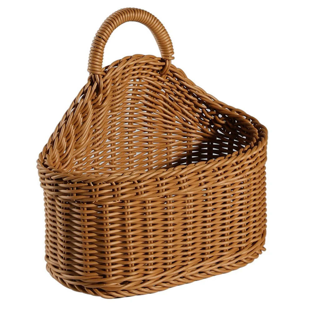 

Basket Hanging Wall Rustic Planters Rattan Fruit Organizer Wicker Flower Planter Vegetable Kitchen Bread Box Snack Dried