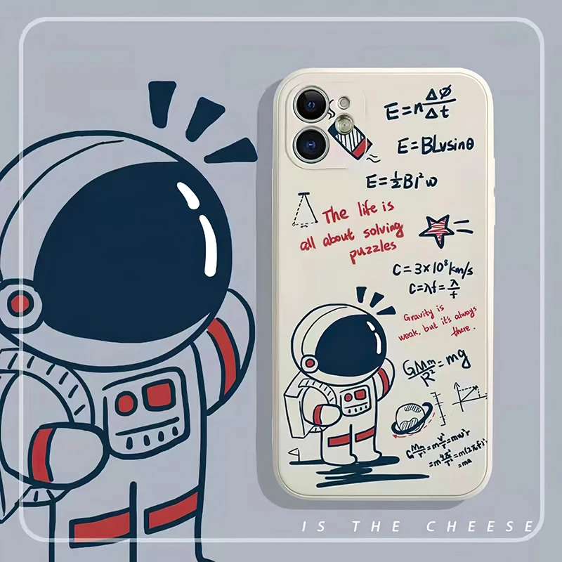 

Astronaut Spaceman Phone Cases For iPhone13 11 12 Mini Pro XS Max XR X 8 7 Plus Silicon Colour Liquid Bumper White Cover Funda