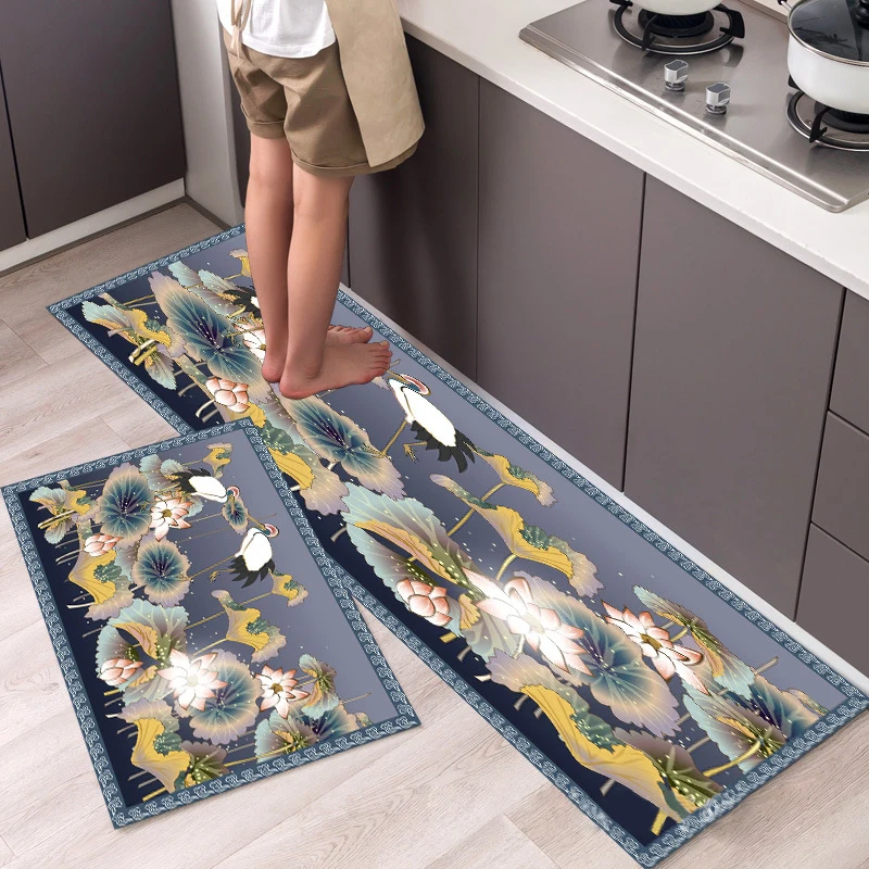 

Anti-Slip Flowers Birds Pattern Kitchen Mat Carpet Rug House Bath Florist Entrance Antifouling Doormat Modern Home Decor
