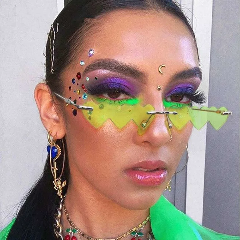 

2022 модные дизайнерские маленькие женские солнцезащитные очки без оправы роскошные брендовые солнцезащитные очки для женщин уникальные прямоугольные винтажные очки с сердцем