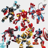 disney marvels avengers spiderman peter park miles captain america thor thanos armor mecha model building block bricks toys