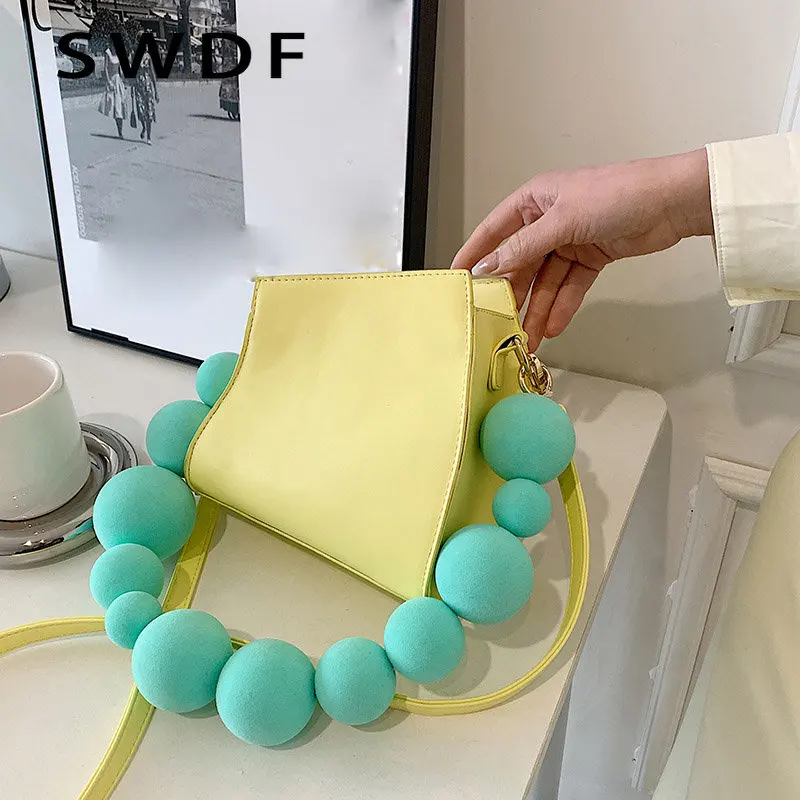 

Желтые сумки через плечо для женщин, качественные кожаные сумочки, модная мини-сумка через плечо с бисером, новинка 2023, Женский ранний клатч