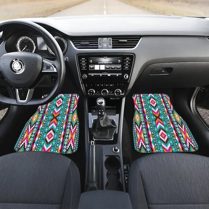 

Colorful Ethnic Aztec Boho Chic Bohemian Pattern Car Floor Mats Set, Front and Back Floor Mats for Car, Car Accessories