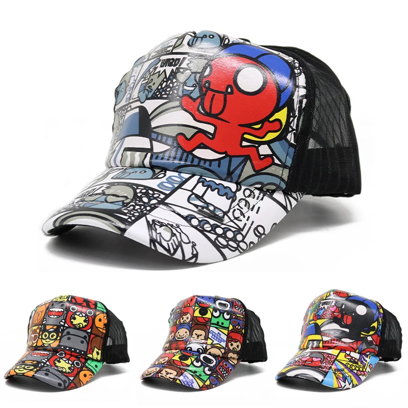 

Бейсболка сетчатая для мужчин и женщин, мультяшная Кепка с мультяшным рисунком, дышащая бейсболка в стиле унисекс, летняя