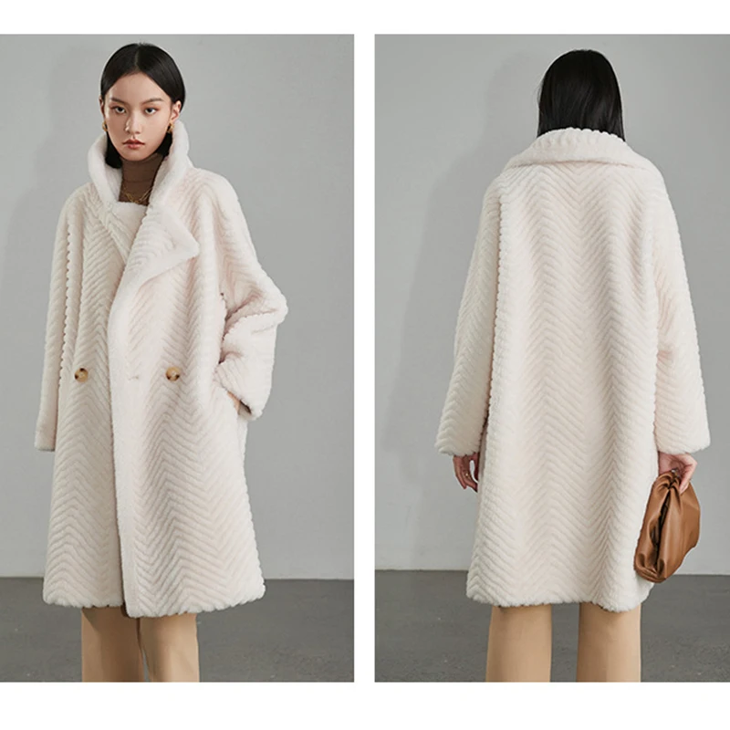 2022 Winter Faux Fur Coat Women Plush Long Jacket Female Thick Warm Faux Mink Fur Overcoat Turn Down Collar Outerwear With Belt