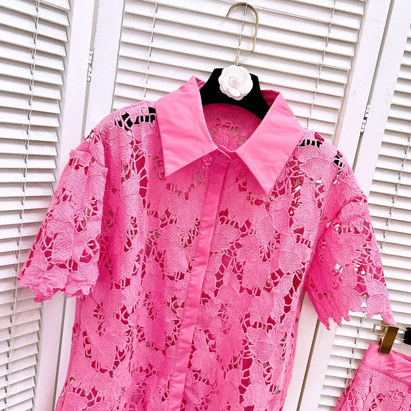 [ZOCI] Женская нишевая дизайнерская кружевная вышивка с лацканами и короткими