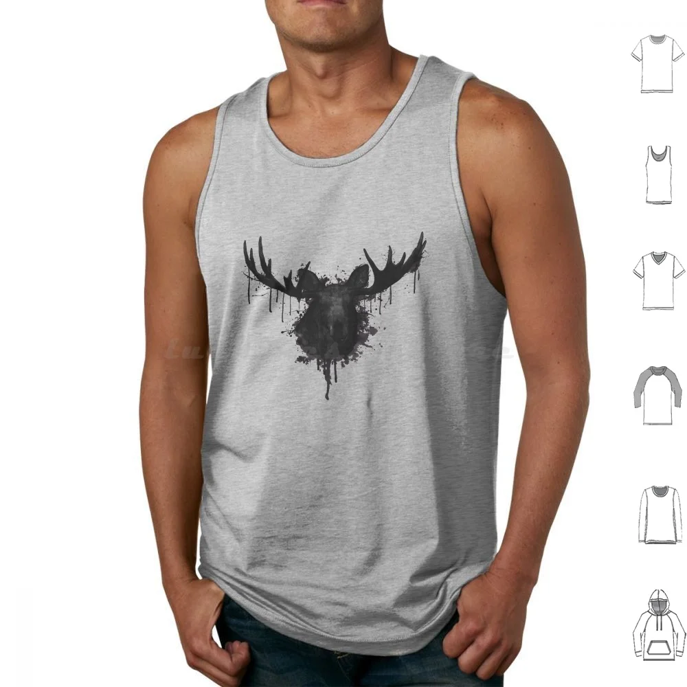 

Moose Tank Tops Vest Sleeveless Moose Elk Deer Bull Antlers  Lg Spatter Watercolor Animal Wildlife Nature Forest