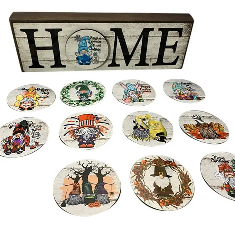 

Gnome Home Sign Home Decor Sign With 12 Seasonal Replaceable Ornaments Interchangeable Gnome Home Sign Gnome Decoration Seasonal