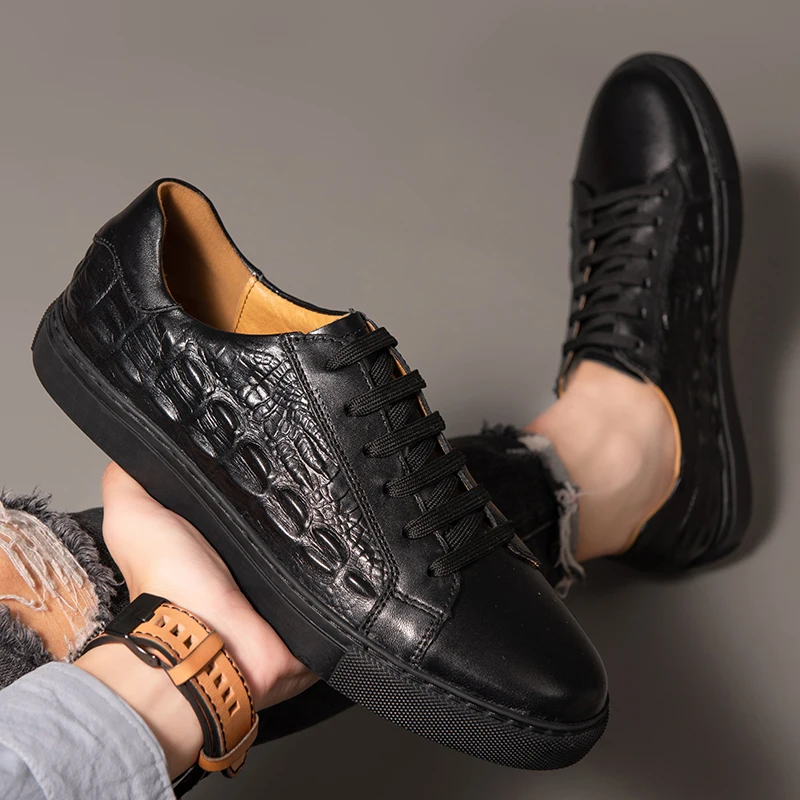 

Luxury Men's Casual Shoes Plus size 36-46 High-end Crocodile pattern man Leisure Sneakers Genuine Leather Outdoor Walking fltas