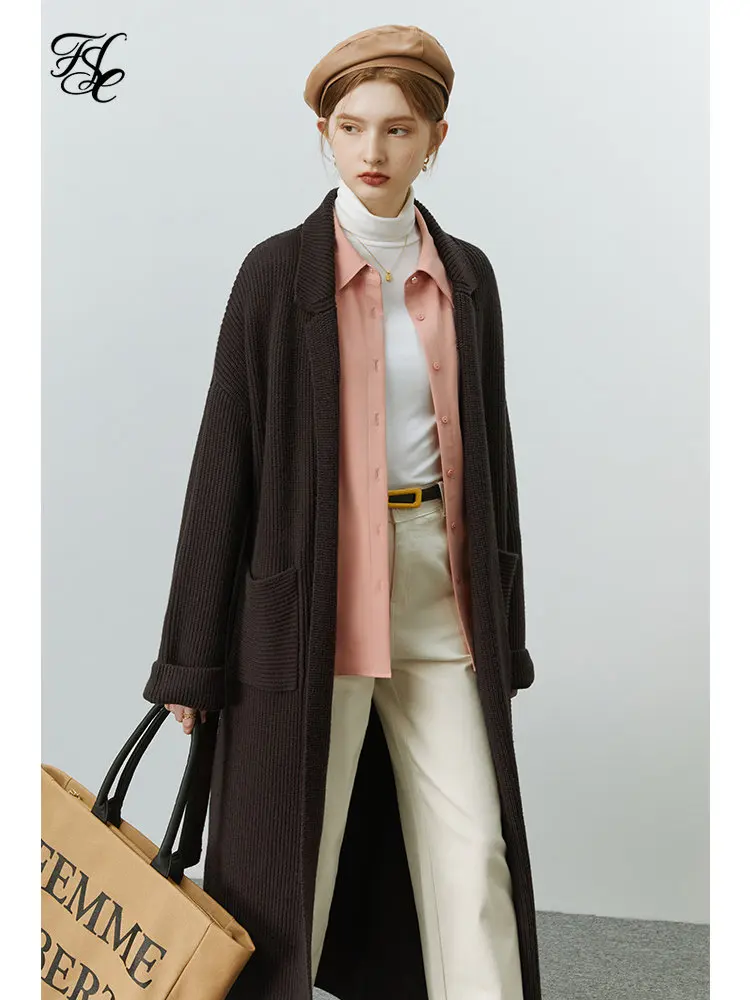 

FSLE Lazy Bathrobe-style Knitted Jacket Women 2022 Winter New Niche Design Office Lady Commuter Vintage Long Knitted Cardigan