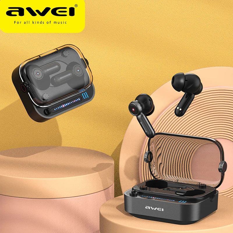 Awei T58 Bluetooth 5.3 Wireless Headphones In Ear Earphones HiFi Bass TWS Earbuds With RGB Lighting Low Latency Gaming Headset
