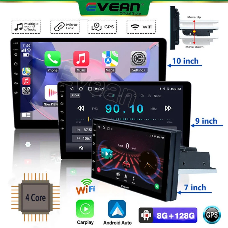

Автомобильный радиоплеер Evean 7/9/10 дюймов, 4 Гб, 32 ГБ, 1DIN, Android, универсальный автомобильный радиоплеер Carplay, Bluetooth, Wi-Fi, GPS-навигация