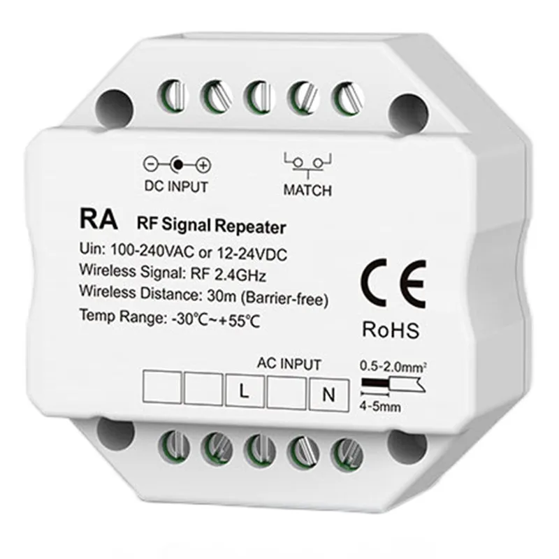

RF Signal Repeater RA Compatibility with RF 2.4G remote control Powered by AC100-240V or DC12-24V