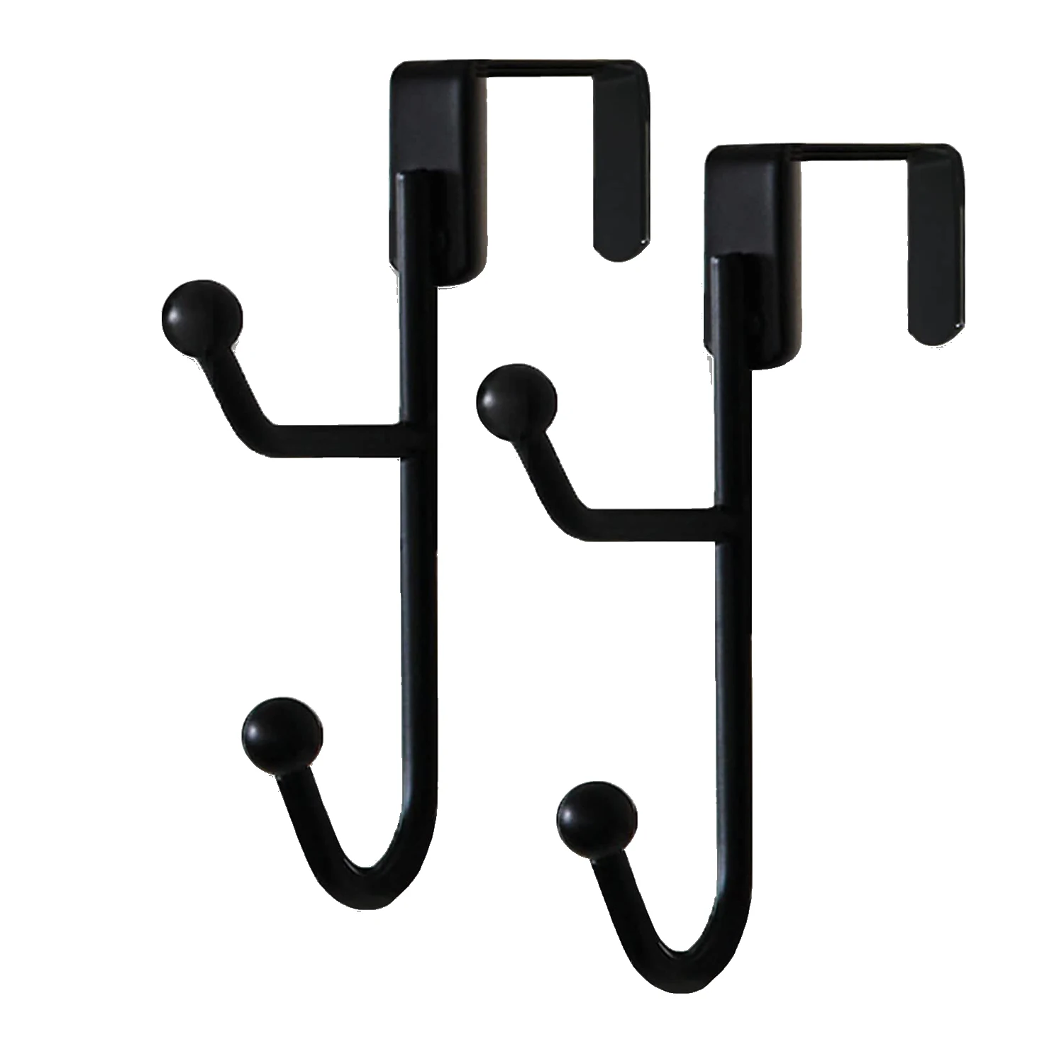 

2 Pack Over the Door Hooks Hanger Sturdy Metal Double Hook Hanger for Hanging Coats Hats Robes Towels Black