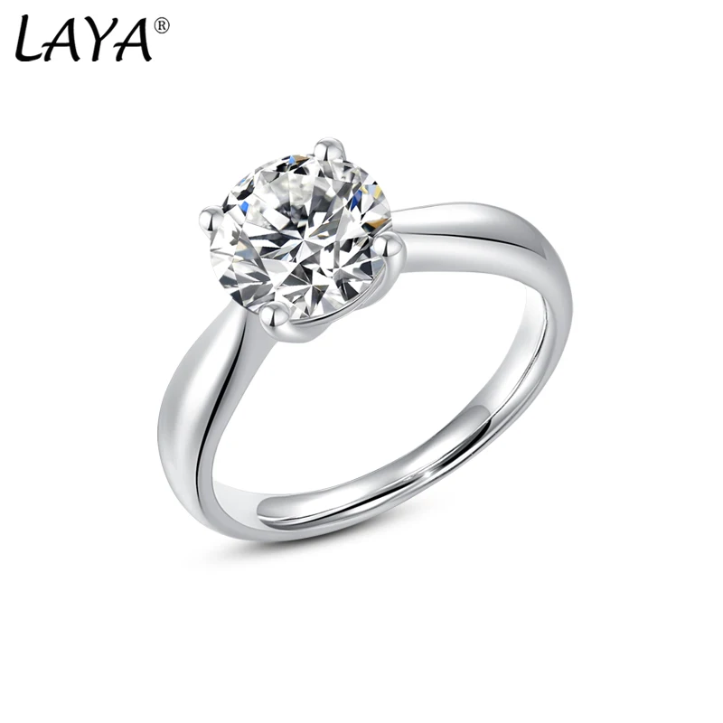 LAYA 925 Sterling Silver 4 Claws 2 CT VVS1 Round Diamond with GRA Moissanite Ring For Women Wedding Engagement Fine Jewelry