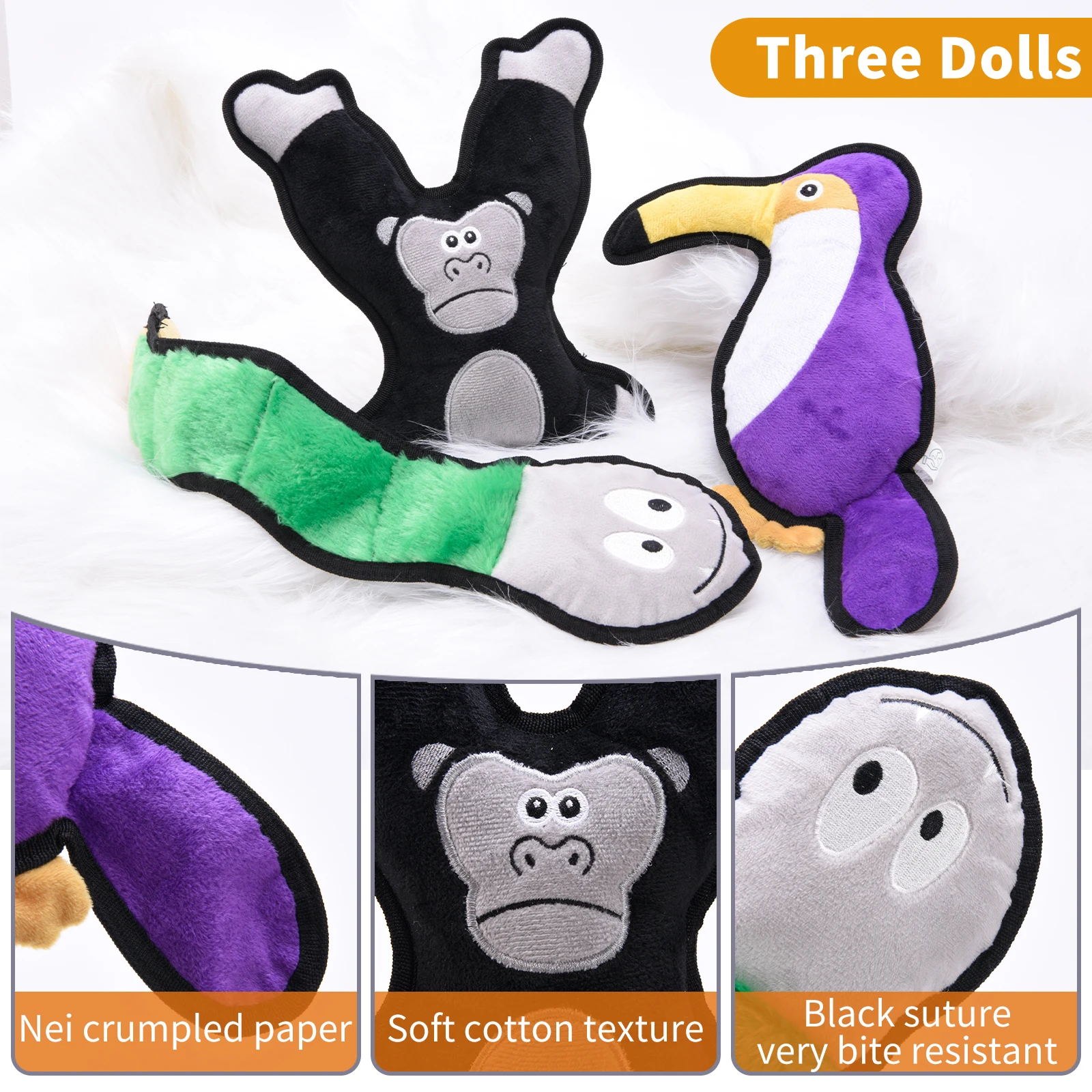 Jungle Set 3 Pack Squeaky Dog Toys Assortment Value Bundle Chew with Squeaker Durable Tough Plush Toy |