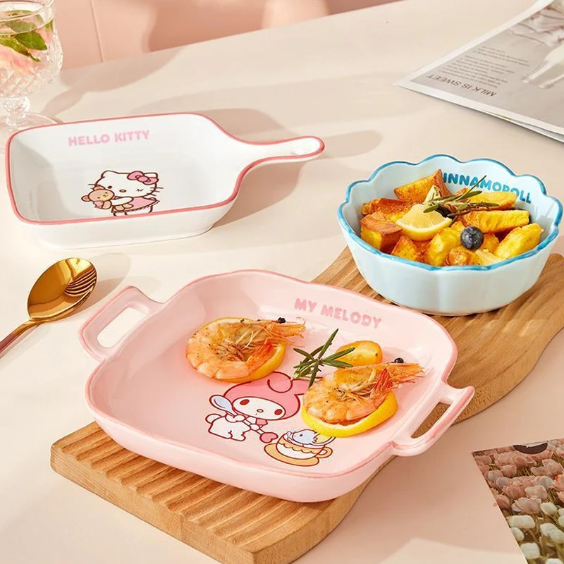 

Anime Hello Kitty Melody Ceramics Both Ears Bake Pan Cute Baked Rice Microwave Oven Fruit Salad Bowl Tableware Kitchen Supplies