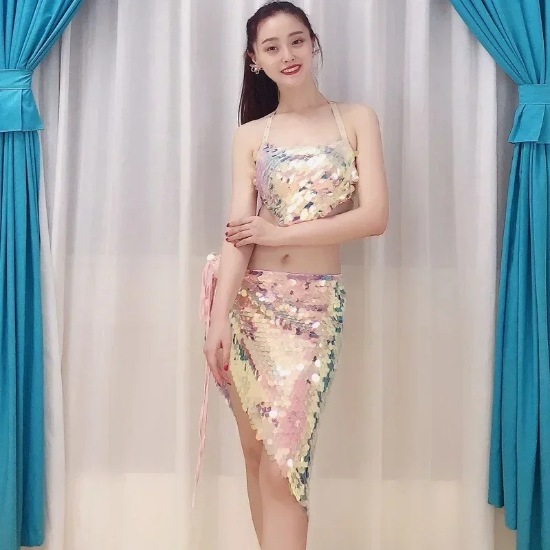 Женская юбка-Бюстгальтер для танца живота с блестками