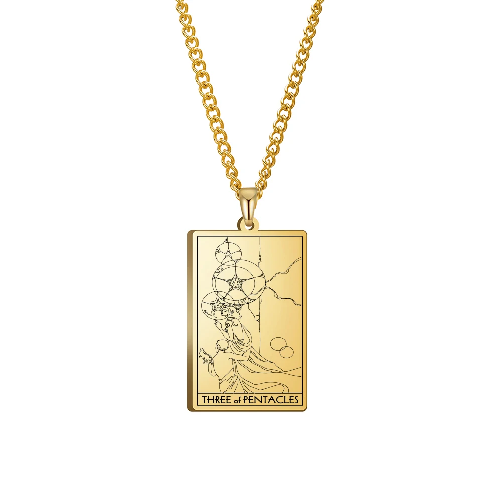 

Xincong Stainless Steel Jewelry 3 Colors Black Color Gold Color Steel Color 24x40mm Tarot Three Of Pentacles Pendant Necklace
