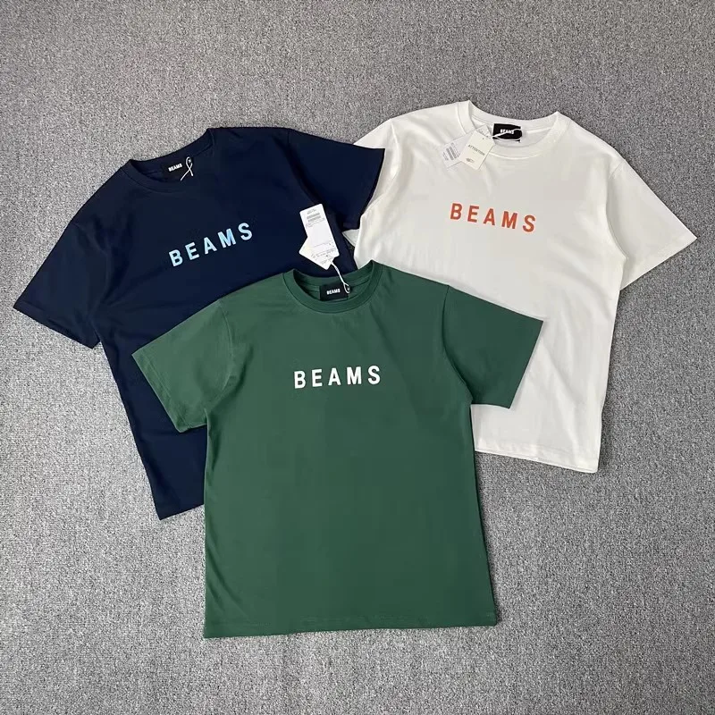 

BEAMS Japanese Trend Basic Payment Small Label Letter Summer Versatile Men's And Women's Short Sleeves Solid Color T-Shirt
