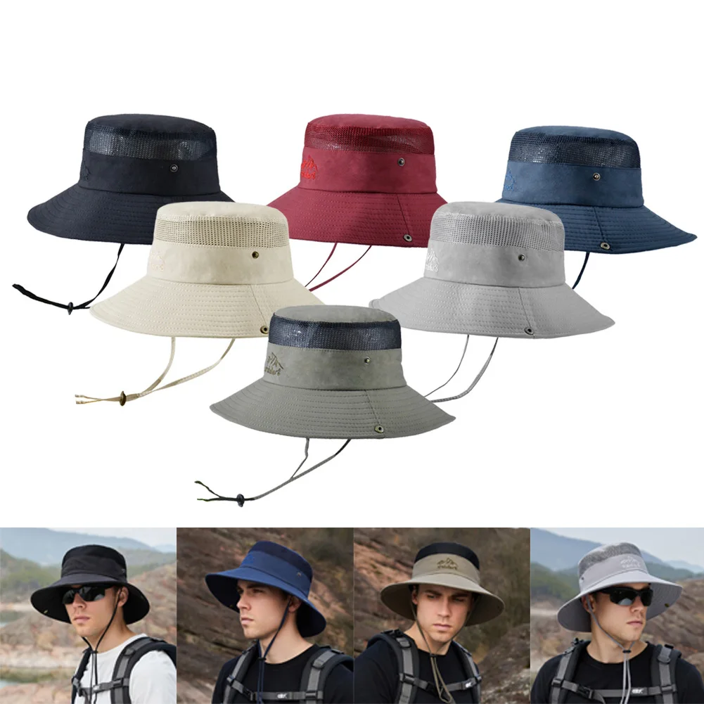 

Fisherman Hat Mesh Holes Wide Brim Sun Hat Breathable Hiking Fishing Sun Hat Cycling Camping Hiking Fihsing Equipments