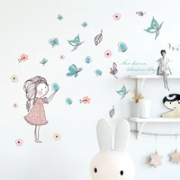 flying butterfly girl wall stickers bedroom girls room home decoration art mural cartoon stickers childrens room wallpaper