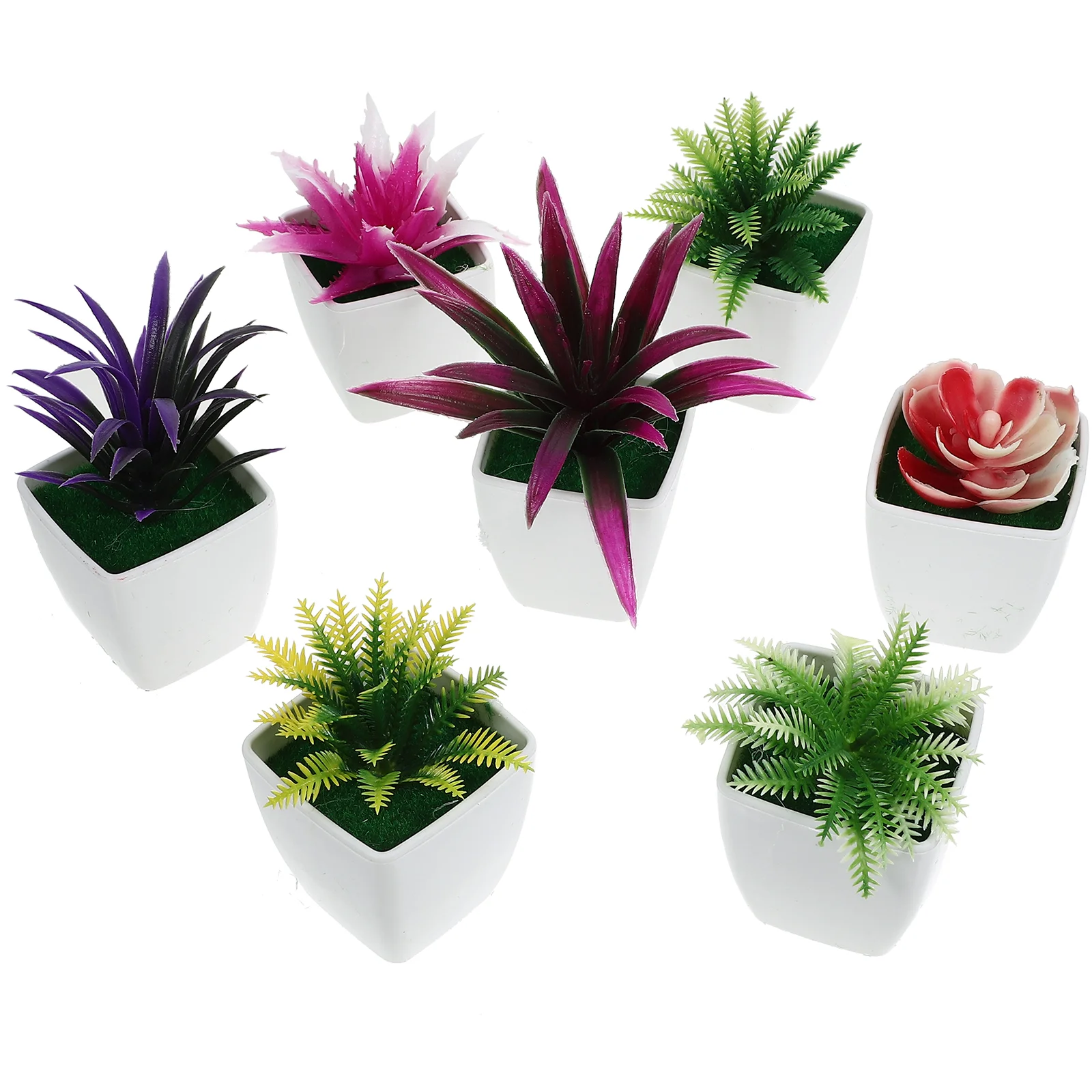 

7 Pcs Mini Artificial Potted Fake Flower Pots Miniature Simulation Bonsai Faux