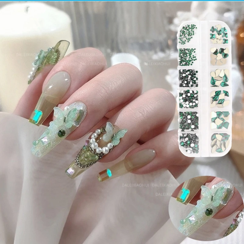 

1Box Flat-Bottomed Broken Diamond Manicure Rhinestone 12 Grids Mixed Special-Shaped Burst Diamond Nail Art Decoration Colorful1