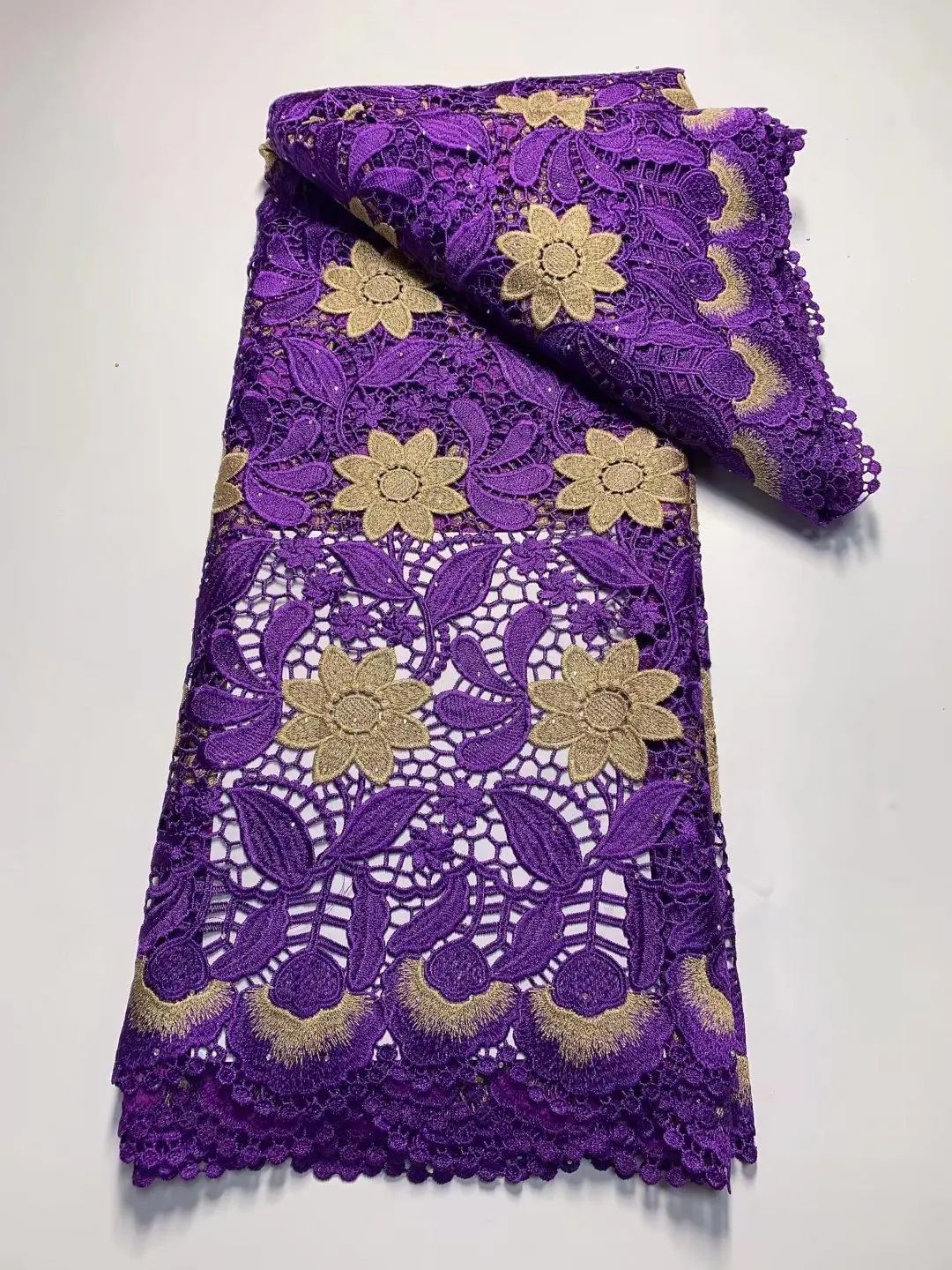 

High Quality African Lace Fabric Embroidered Beaded Popular 5Yard Swiss Water Soluble Lace Stone Net Fabric For Party Dress 2022