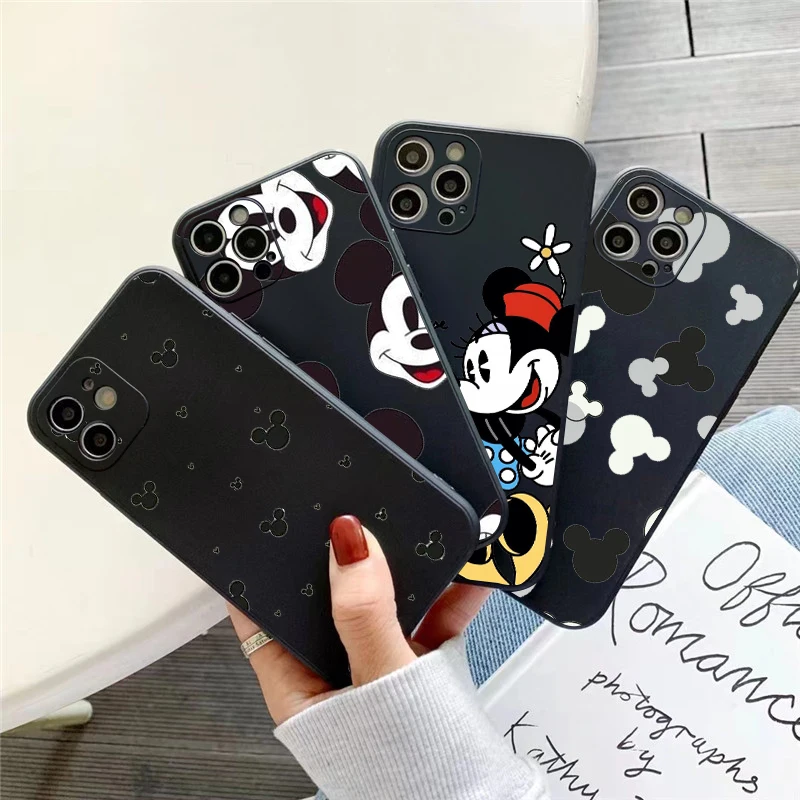 

Disney Mickey Mouse Phone Case For iPhone 11 13 12 Pro Max 12 13 Mini X XS XR MAX 5 6 6S 7 8 Plus Back Coque Soft Black Carcasa