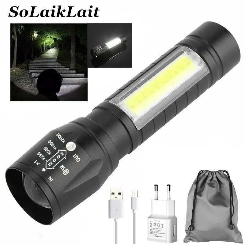 

Светодиодный перезаряжаемый фонарик COB, светодиодный зуммируемый водонепроницаемый Мощный тактический фонарик, лампа Outroor, освещение для о...