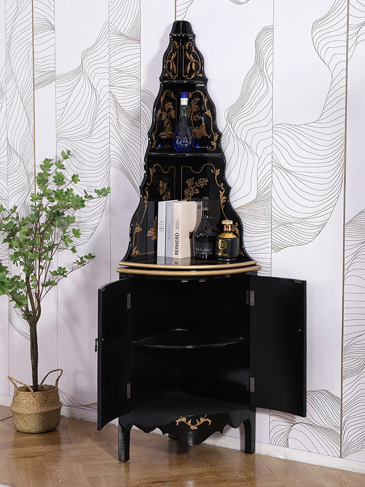 Угловой треугольный шкаф для хранения гостиной с рисунком