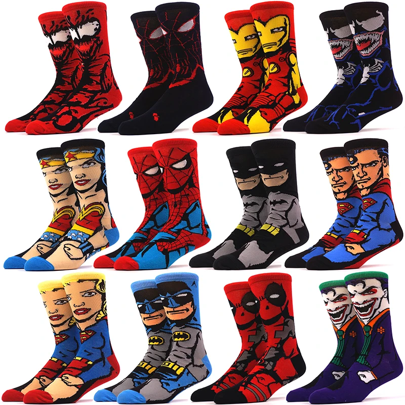 Носки с героями мультфильмов Marvel Мстители Бэтмен Супермен Человек-паук косплей