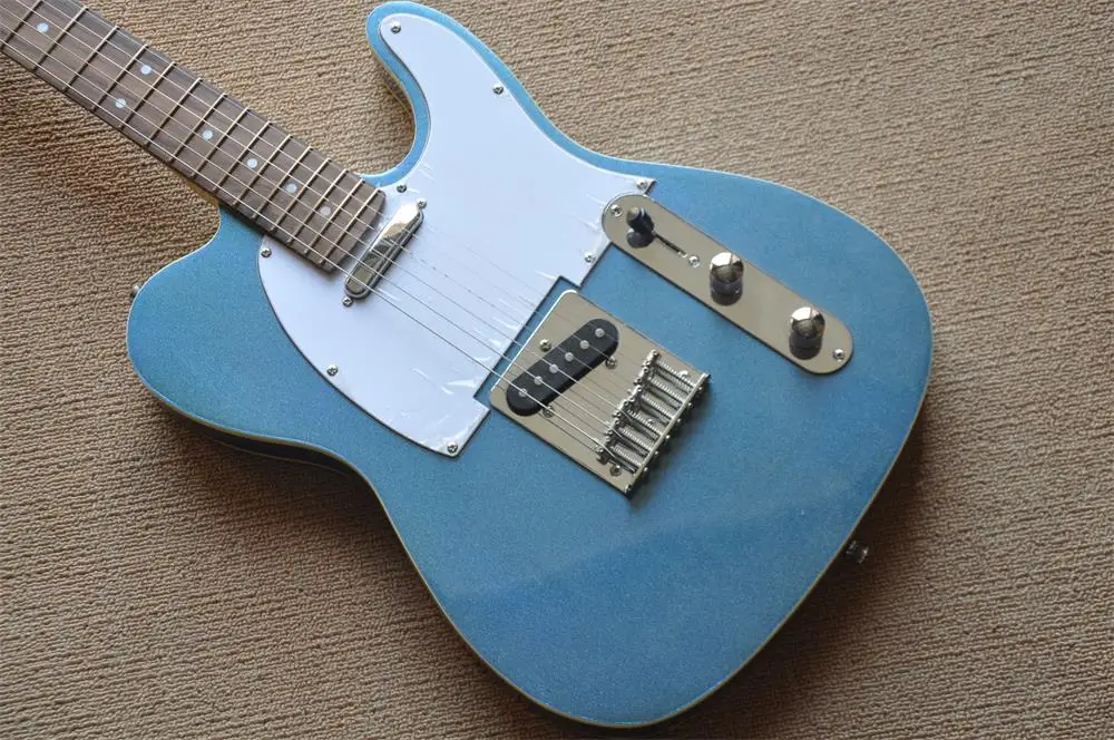 

Tele Electric Guitar Metalic Blue Color Yellow TL electric guitar real photos in stock 330