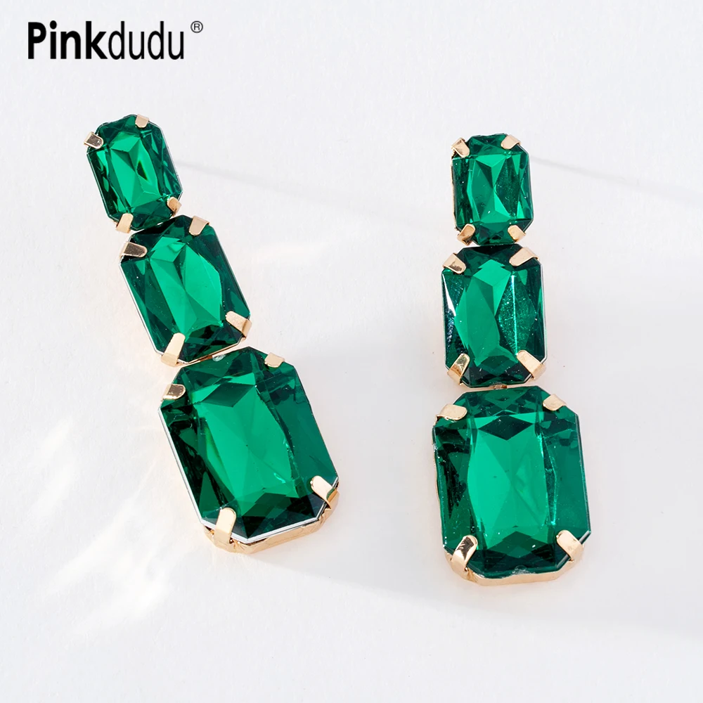 

Pinkdudu Fashion 6 Color Geometric Drop Earrings Exaggerated Square Large Rhinestone Casual Dangle Earring for Women Gift PD1143