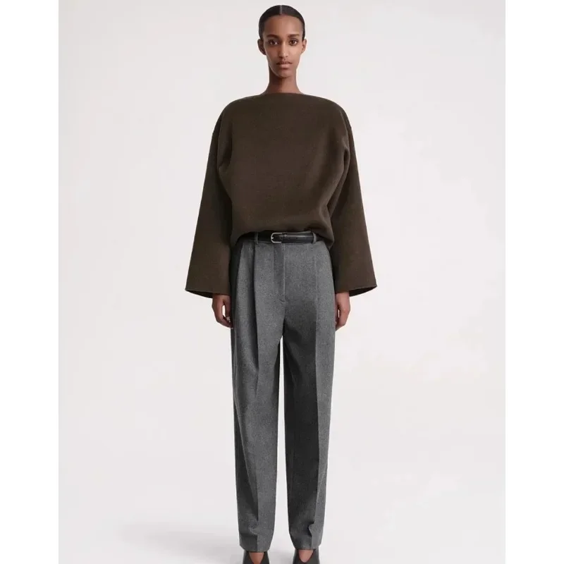 TT @ LUXURY шерстяной однотонный пуловер с вырезом лодочка и длинными рукавами