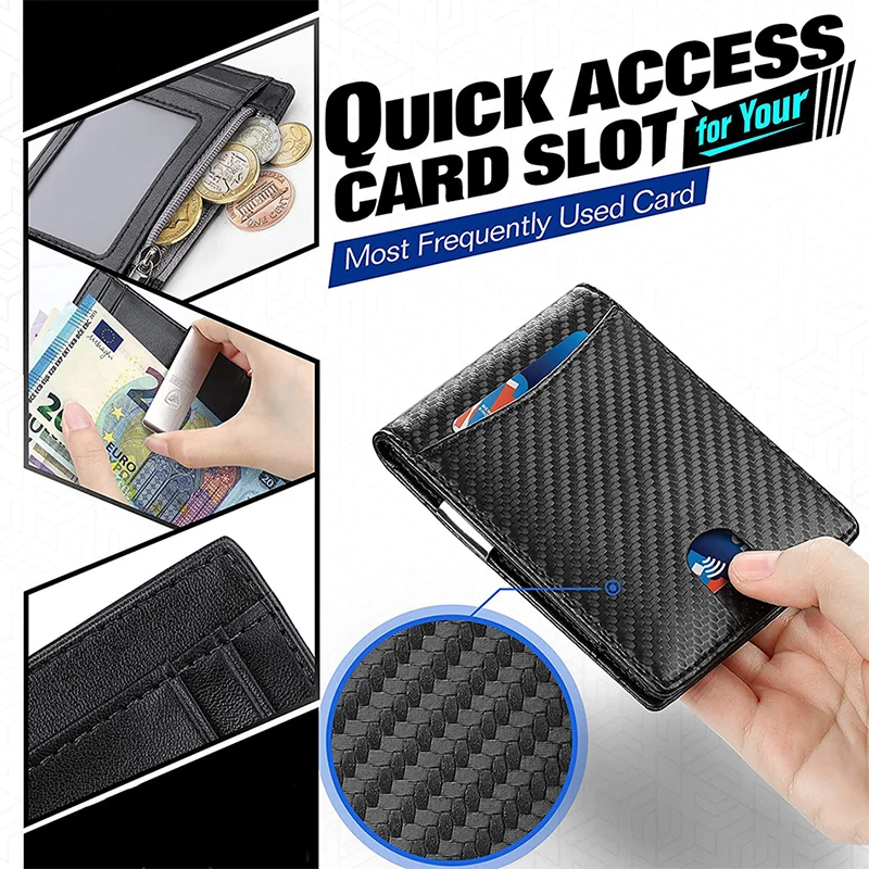 DIENQI Carbon Fiber Men Wallets Rfid Card Holder Money Bag Short Bi-fold Leather Minimalist Wallet Male Purse Smart Walet Black images - 5