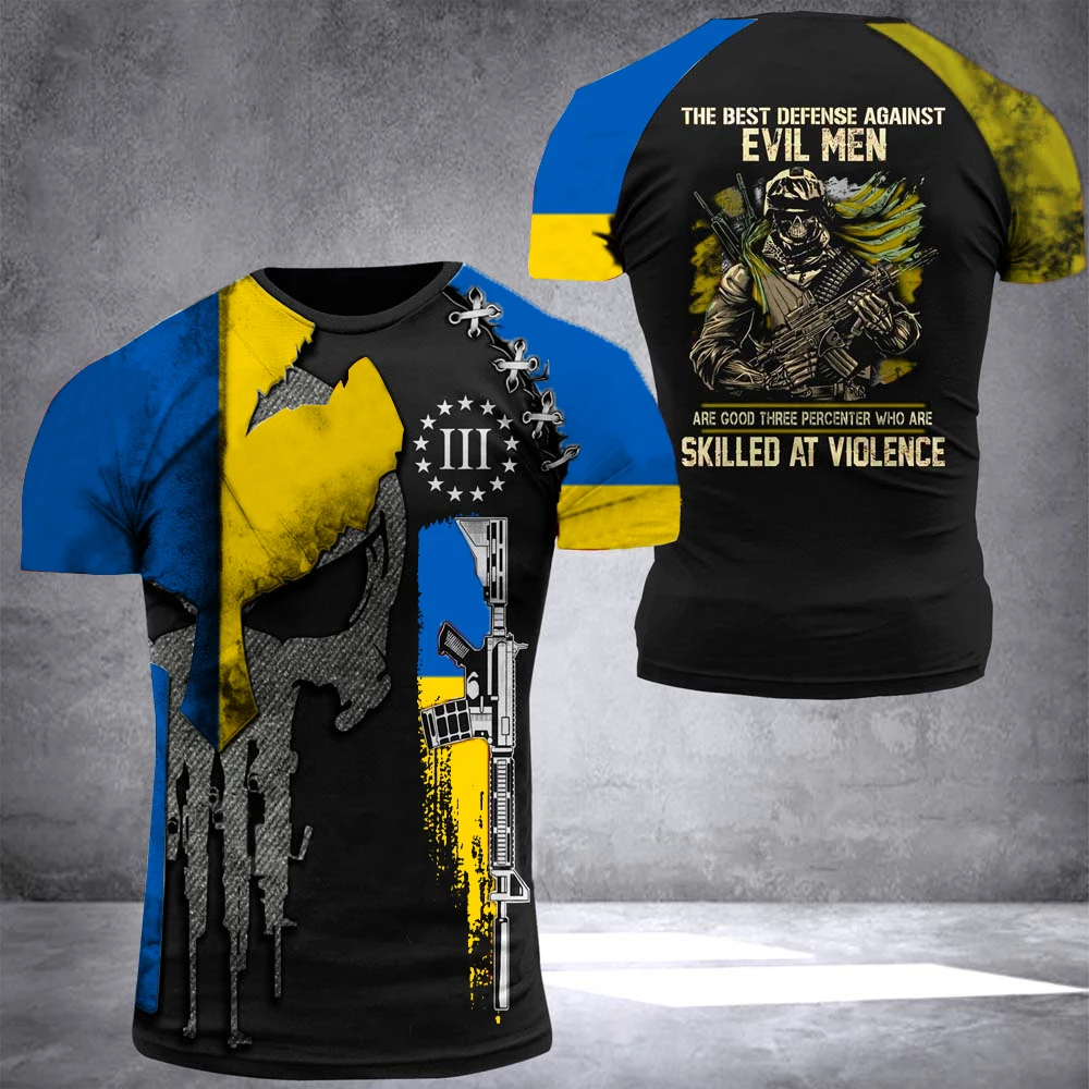 Men's T-Shirt Ukrainian Army Veteran Soldier Print Summer Military Style T-Shirt O-Neck Short Sleeve Mens Clothing Oversized Tee