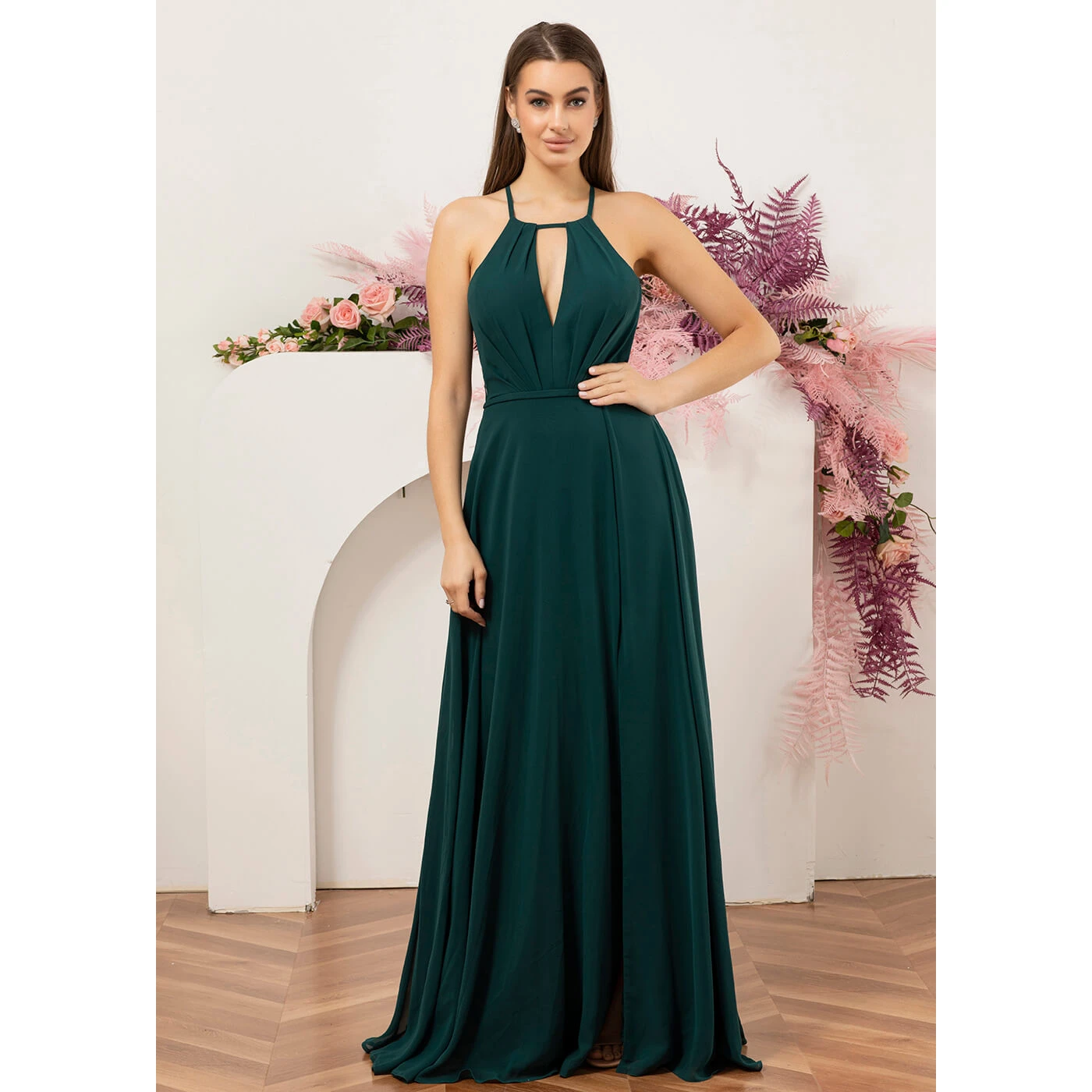 

Шифоновое платье подружки невесты с лямкой на шее, элегантные свадебные гостевые платья до пола, платье с открытой спиной для выпускного вечера