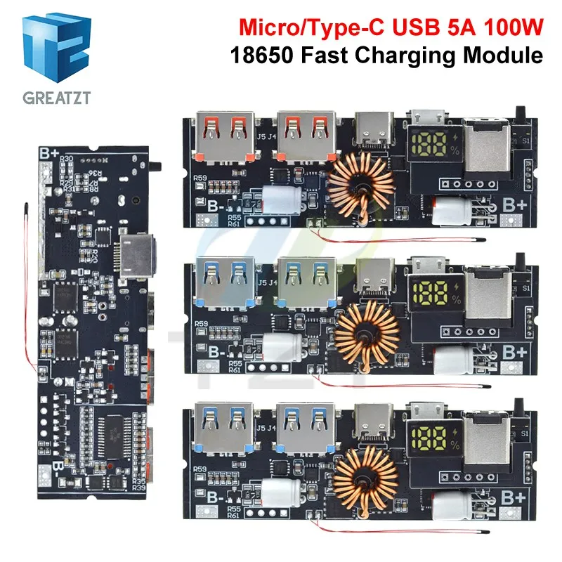 Фото 3S 65W 4S 100W 5S 100W Micro Type-C USB Мобильный модуль питания QC4.0 QC3.0 Светодиодный двойной USB PD 18650 Защита цепи быстрой зарядки №3