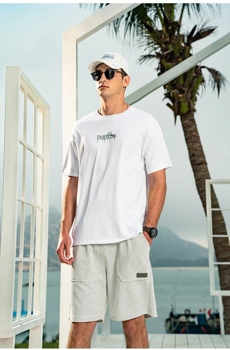 

YTX0069 Heavyweight cotton men's short-sleeved T-shirt Simple letter printed half-sleeve T-shirt