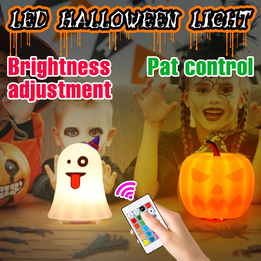

LED Bedroom Night Lamp Halloween Decoration Pumpkin Lights RGB Neon Lamps USB Rechargeable Nightlight For Festival Atmosphere