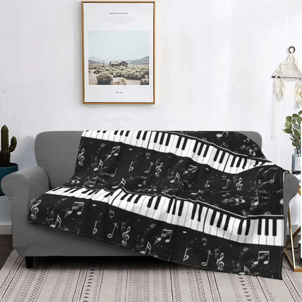 

Black And White Piano Music Pattern Blankets Flannel Print Multifunction Warm Throw Blankets for Bed Outdoor Bedspread